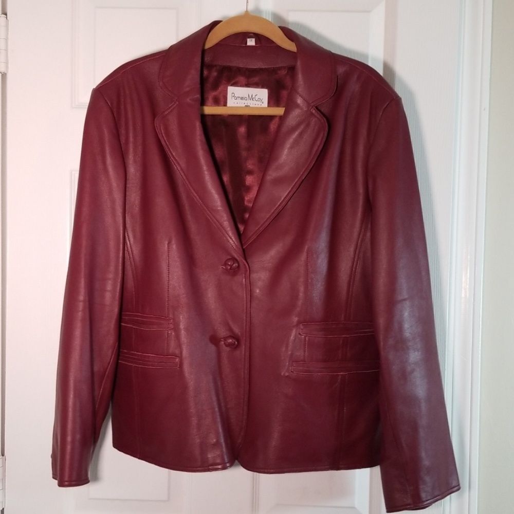 Pamela McCoy Wine Leather Blazer